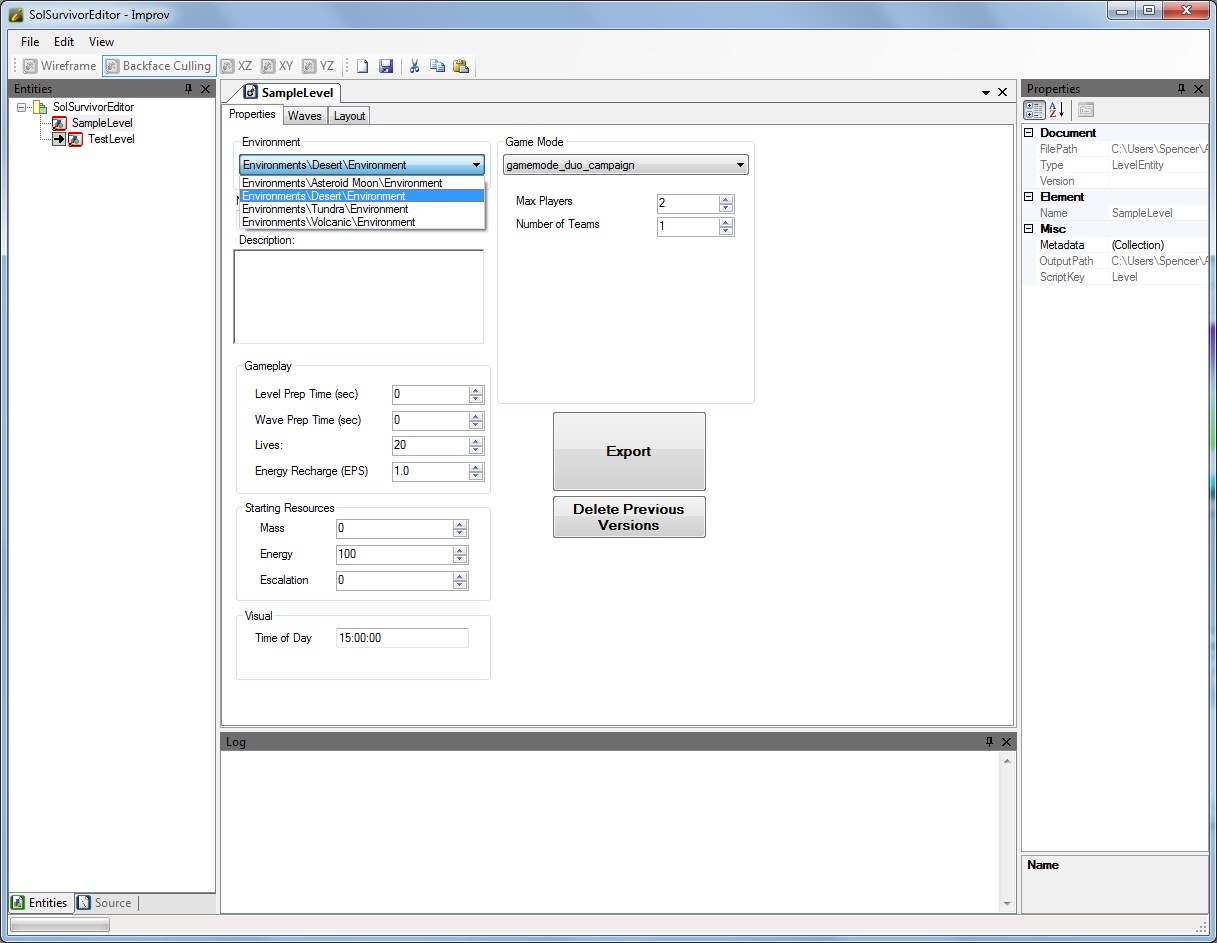 Setting basic properties of a level