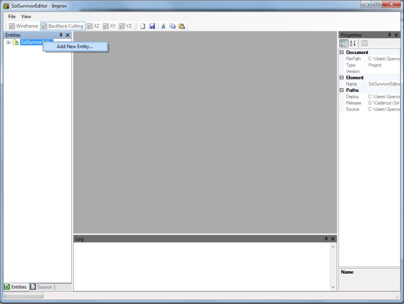 Select the SolSurvivorEditor project and create a new Level Entity