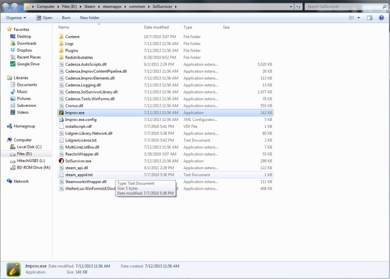 Locate the new Improv.exe editor file in the Steam Game Directory